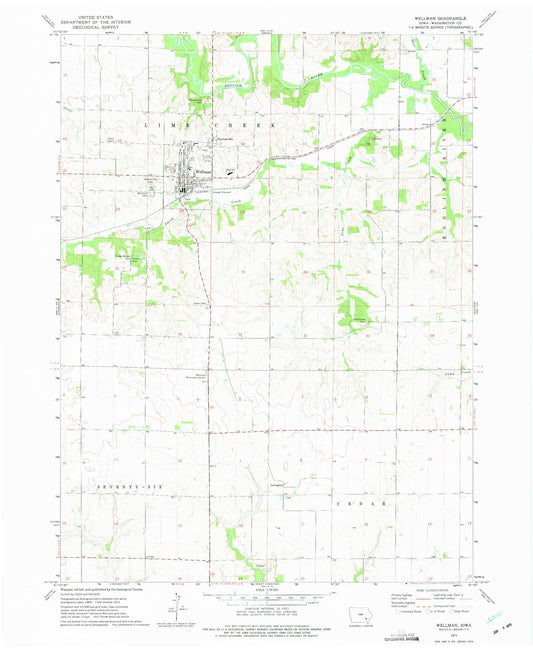 Classic USGS Wellman Iowa 7.5'x7.5' Topo Map Image