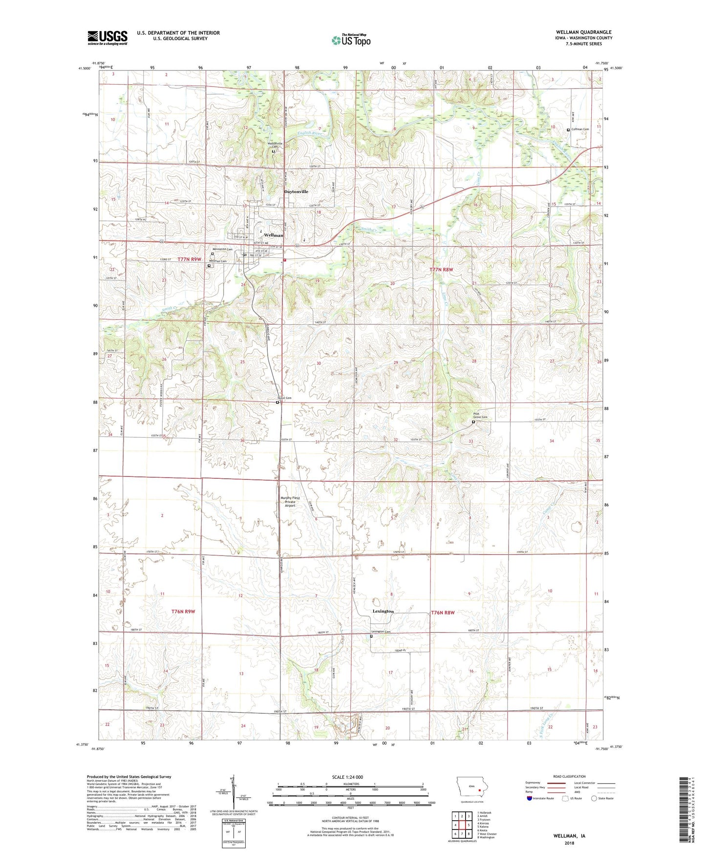 Wellman Iowa US Topo Map Image