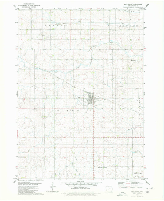 Classic USGS Wellsburg Iowa 7.5'x7.5' Topo Map Image
