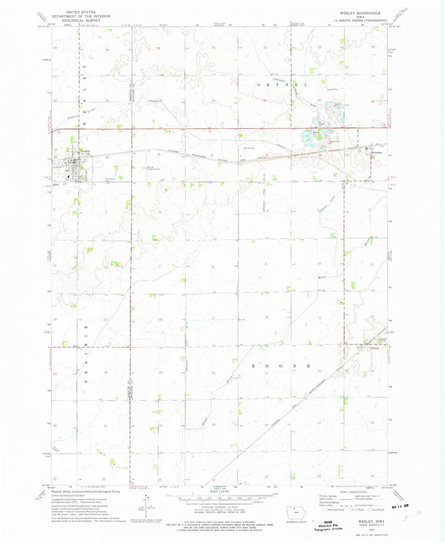 Classic USGS Wesley Iowa 7.5'x7.5' Topo Map Image