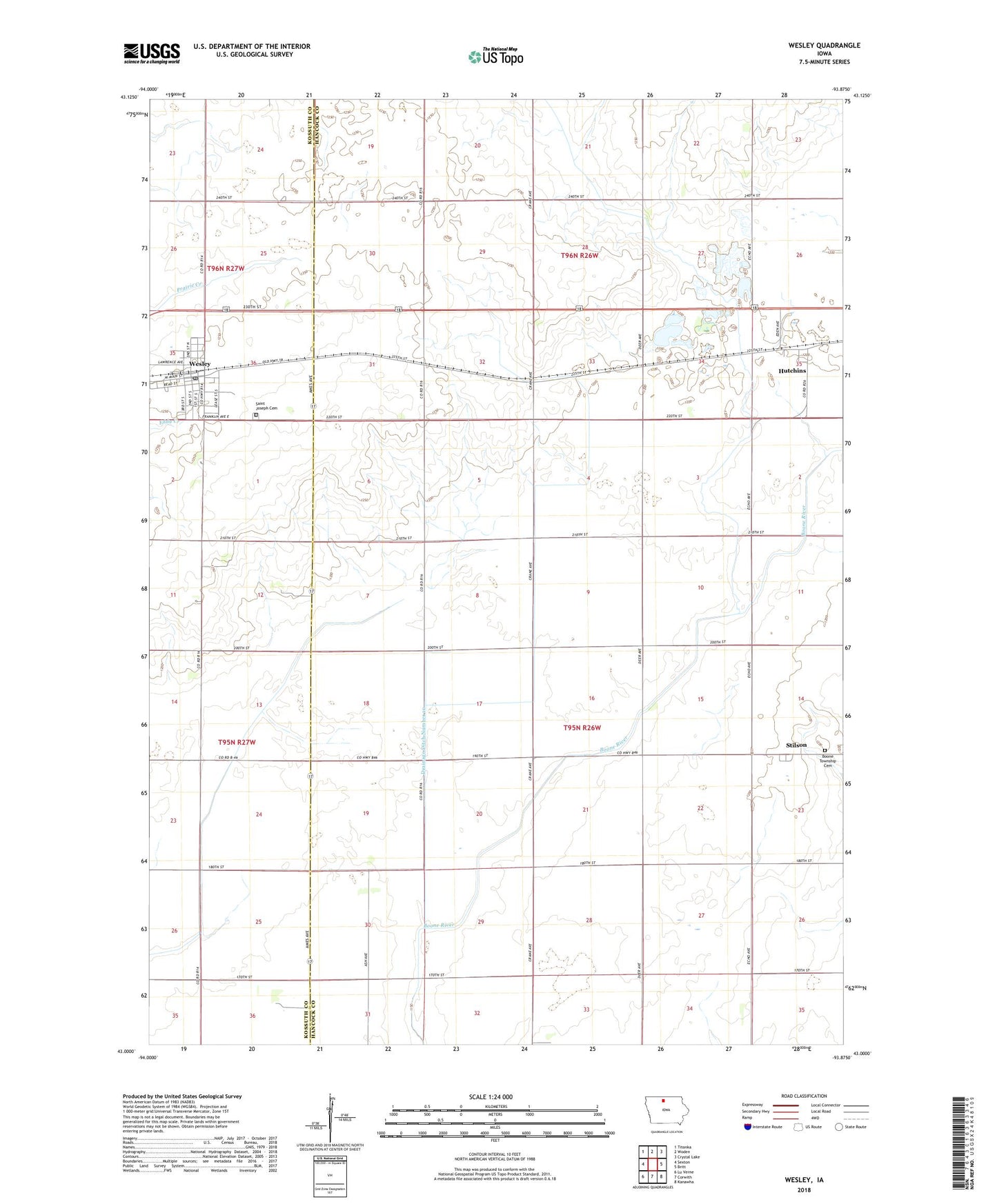 Wesley Iowa US Topo Map Image
