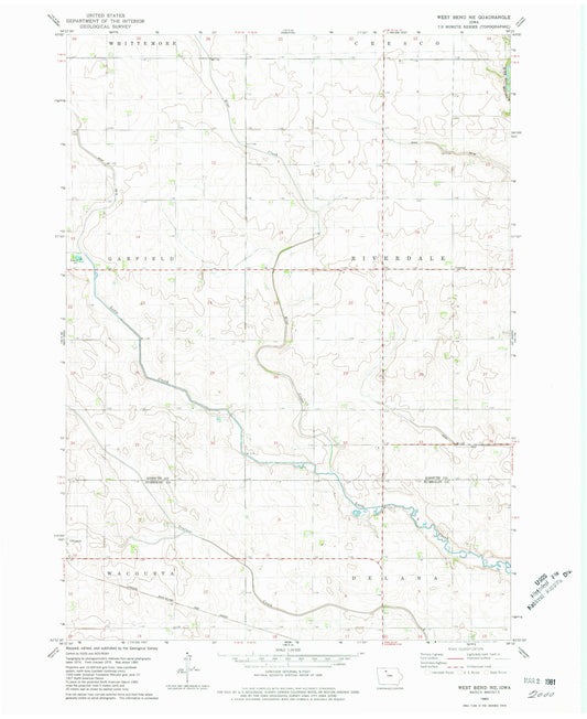 Classic USGS West Bend NE Iowa 7.5'x7.5' Topo Map Image