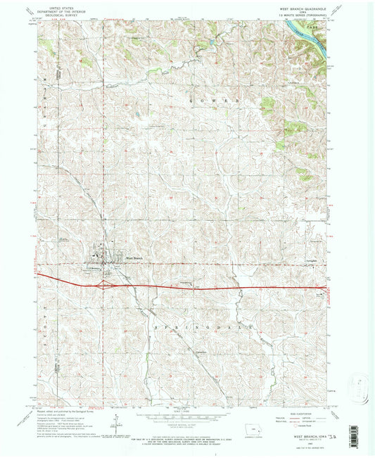 Classic USGS West Branch Iowa 7.5'x7.5' Topo Map Image