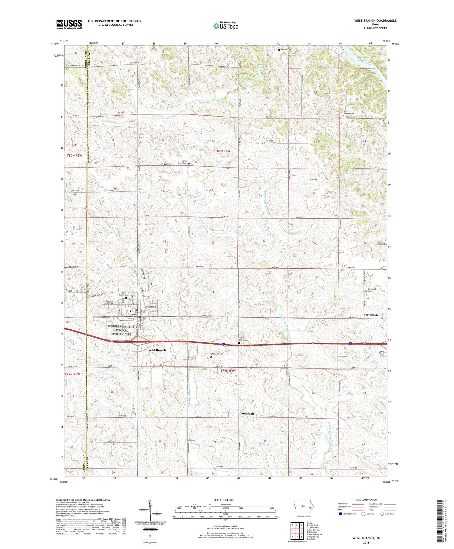 West Branch Iowa US Topo Map Image
