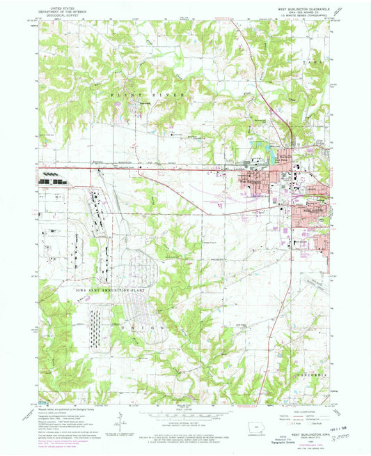 Classic USGS West Burlington Iowa 7.5'x7.5' Topo Map Image