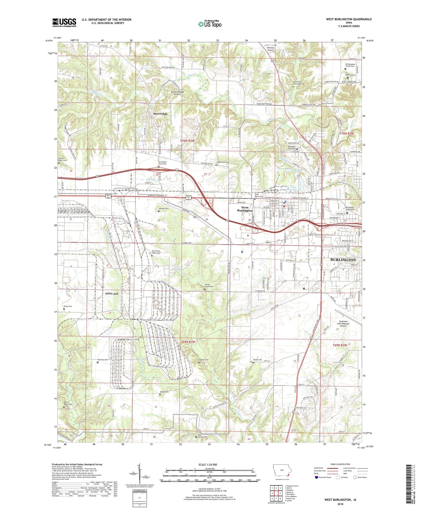 West Burlington Iowa US Topo Map Image