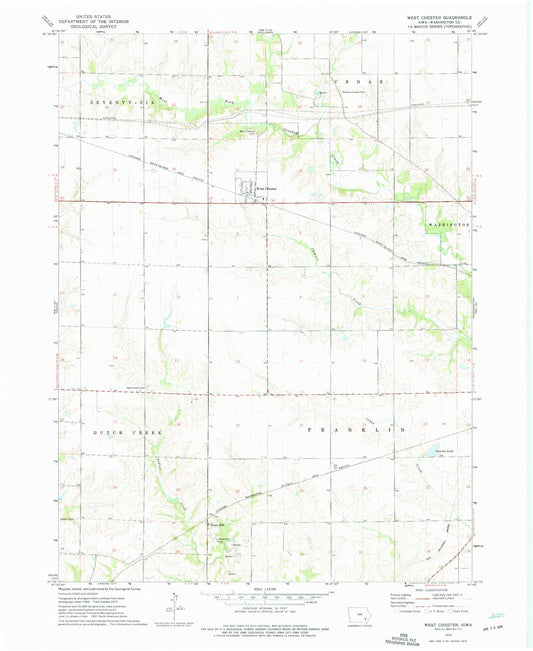 Classic USGS West Chester Iowa 7.5'x7.5' Topo Map Image