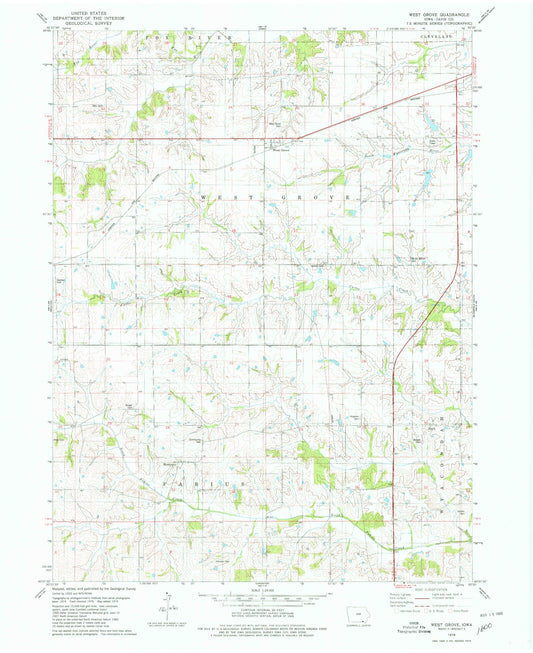 Classic USGS West Grove Iowa 7.5'x7.5' Topo Map Image