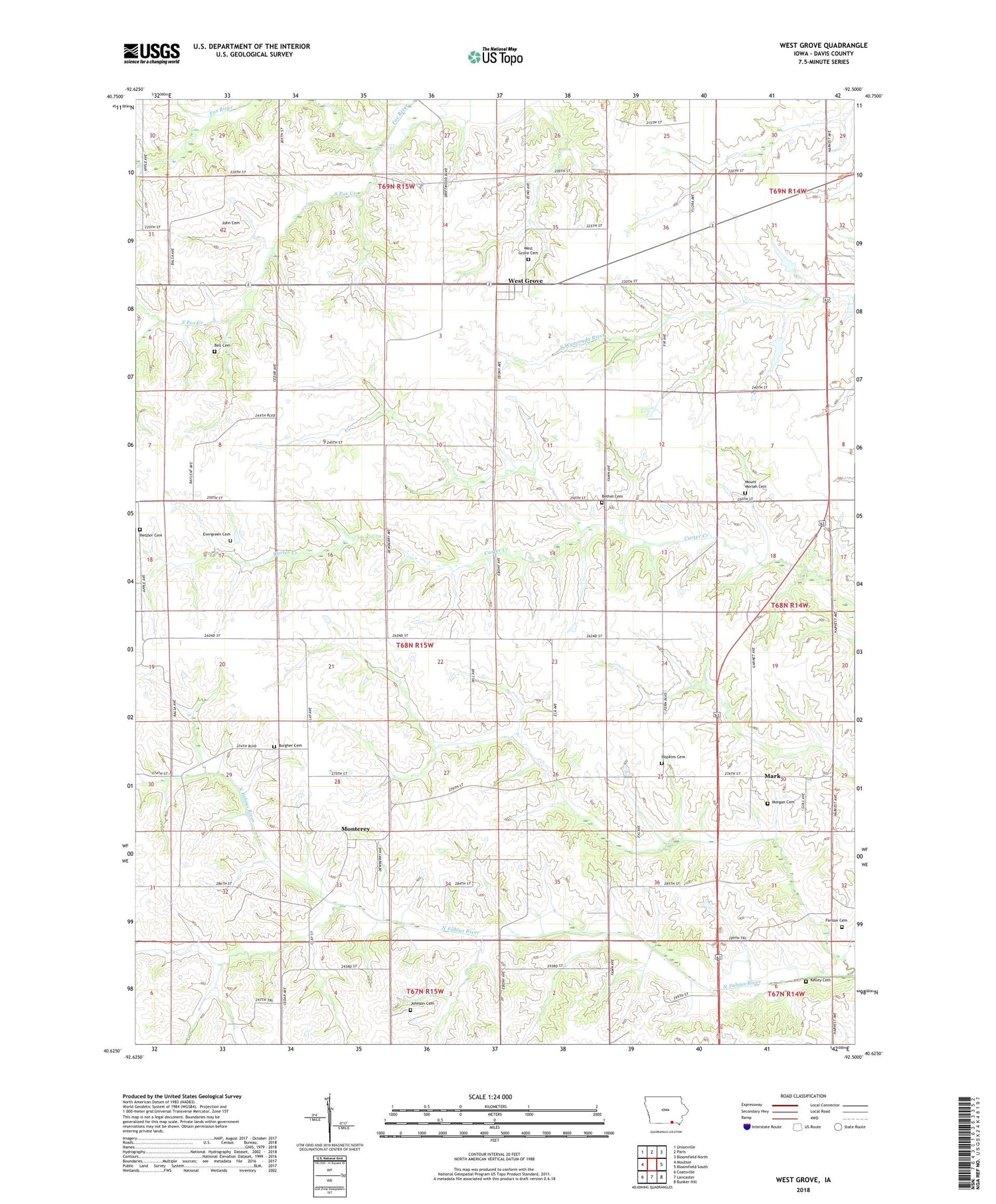 West Grove Iowa US Topo Map Image