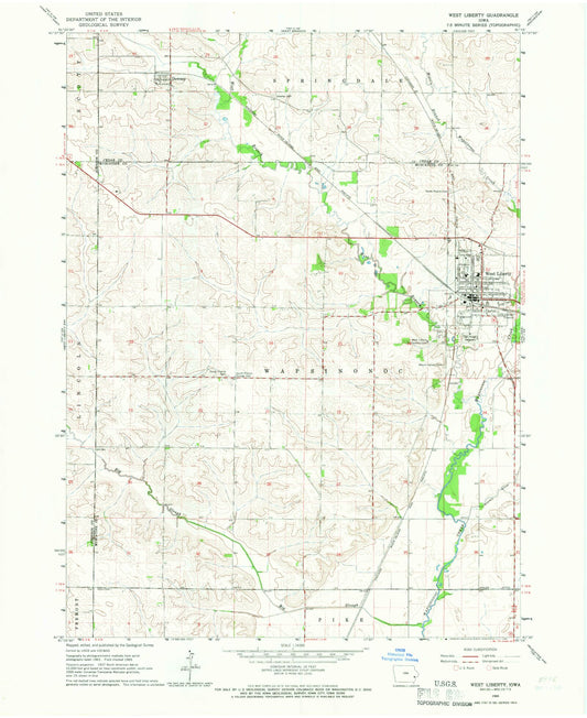 Classic USGS West Liberty Iowa 7.5'x7.5' Topo Map Image