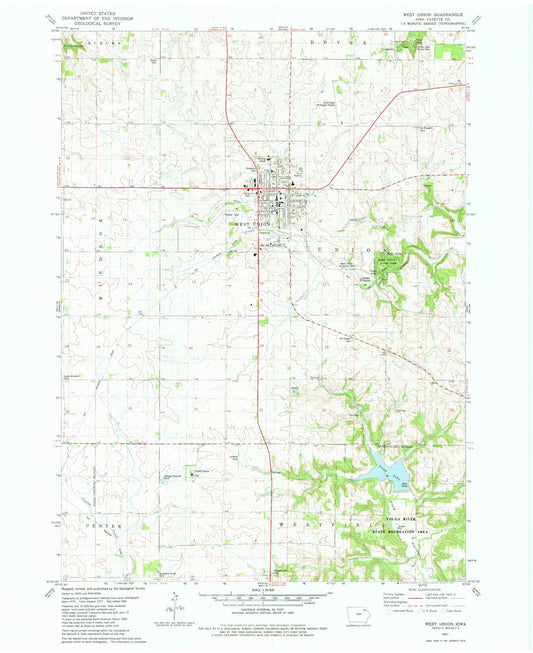 Classic USGS West Union Iowa 7.5'x7.5' Topo Map Image