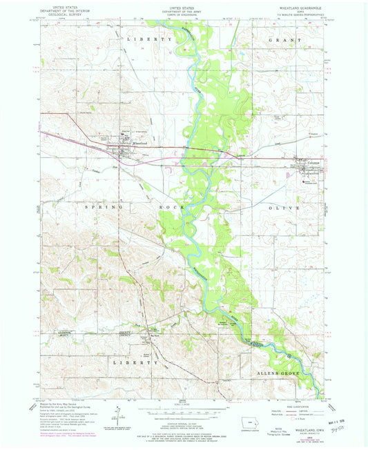 Classic USGS Wheatland Iowa 7.5'x7.5' Topo Map Image