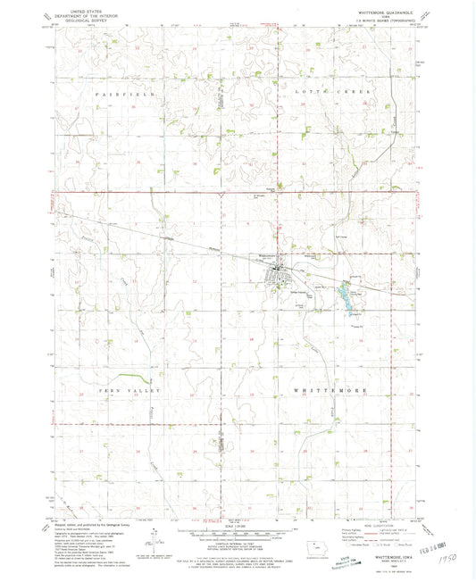 Classic USGS Whittemore Iowa 7.5'x7.5' Topo Map Image