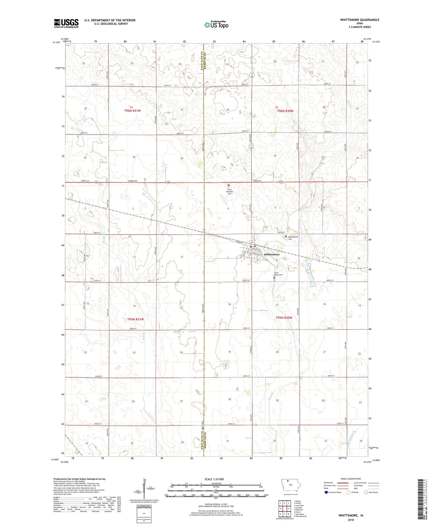 Whittemore Iowa US Topo Map Image