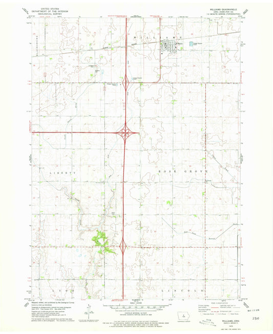 Classic USGS Williams Iowa 7.5'x7.5' Topo Map Image