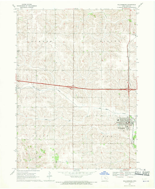 Classic USGS Williamsburg Iowa 7.5'x7.5' Topo Map Image