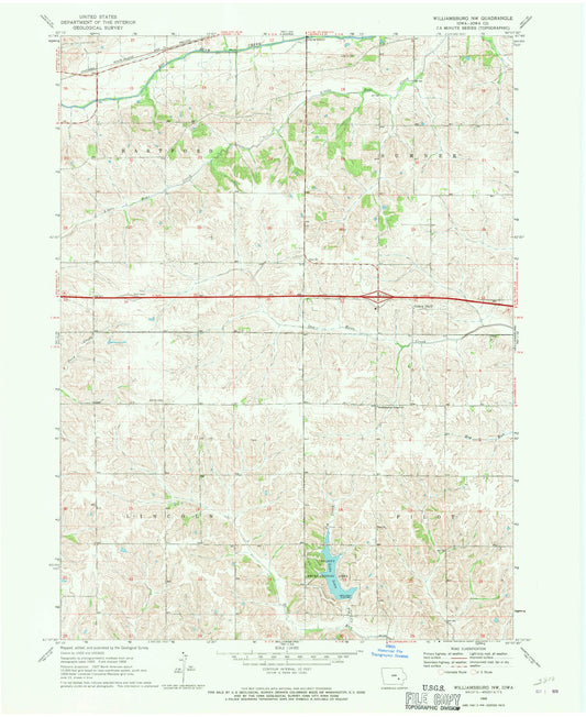 Classic USGS Williamsburg NW Iowa 7.5'x7.5' Topo Map Image