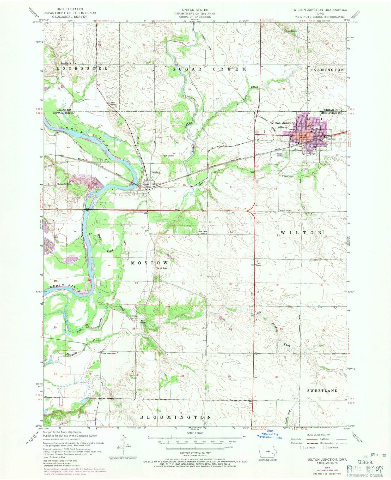 Classic USGS Wilton Iowa 7.5'x7.5' Topo Map Image