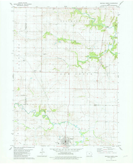 Classic USGS Winfield North Iowa 7.5'x7.5' Topo Map Image