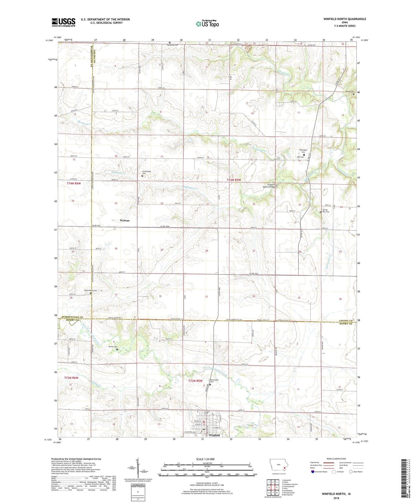 Winfield North Iowa US Topo Map Image