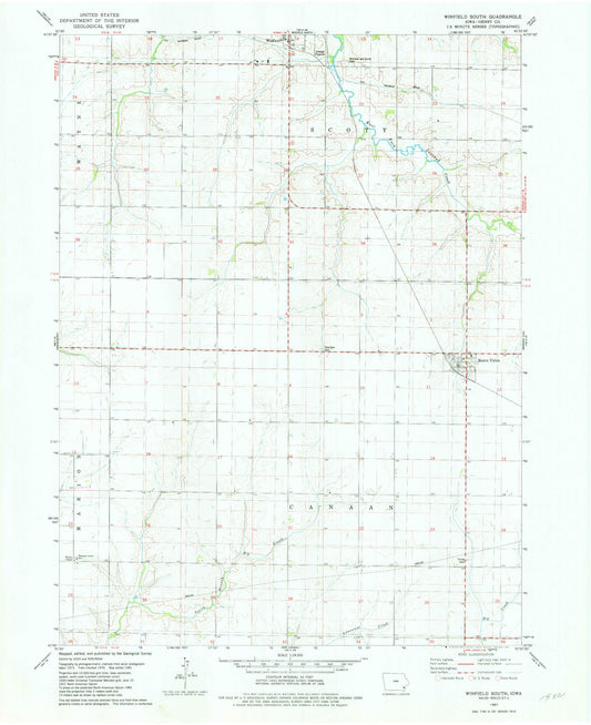 Classic USGS Winfield South Iowa 7.5'x7.5' Topo Map Image