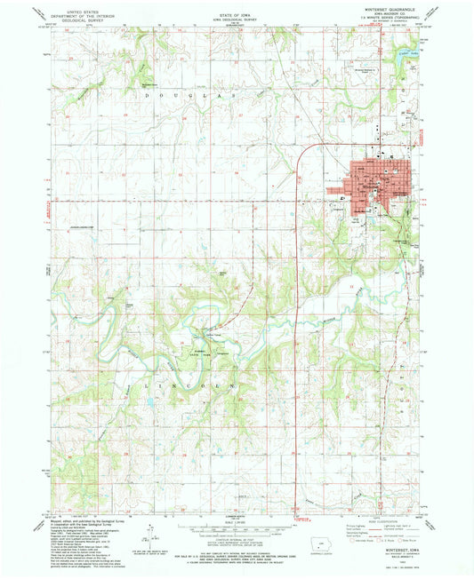 Classic USGS Winterset Iowa 7.5'x7.5' Topo Map Image