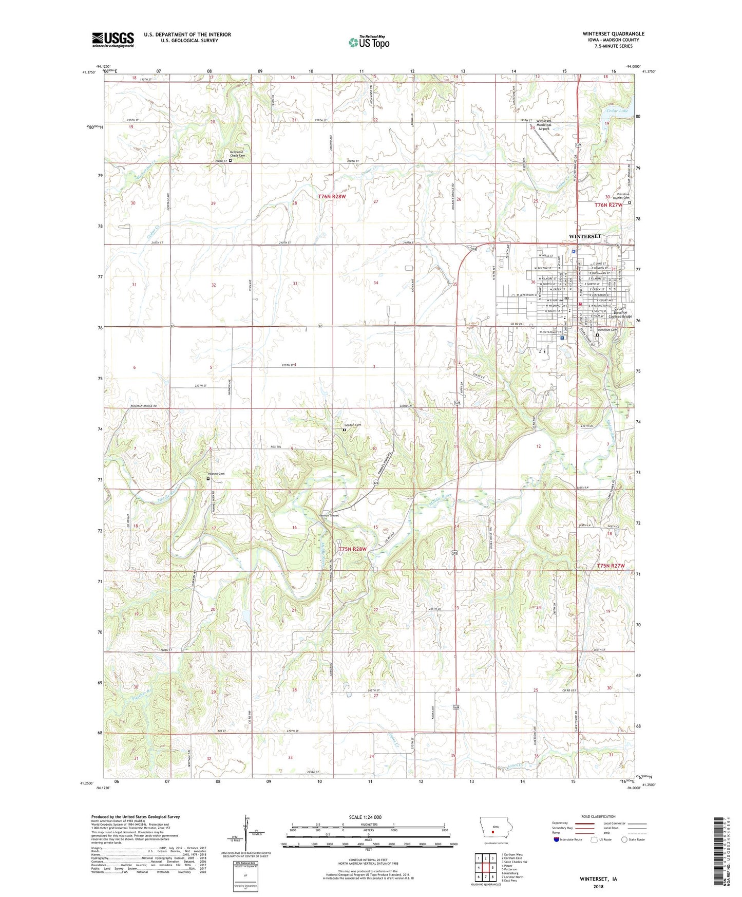 Winterset Iowa US Topo Map Image