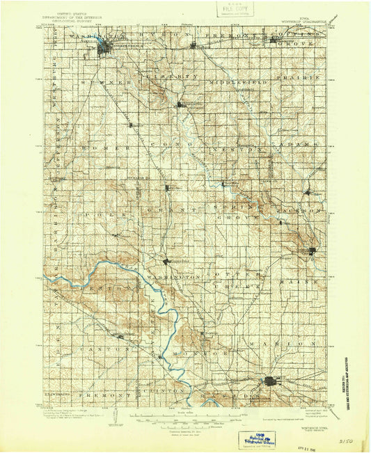 Historic 1903 Winthrop Iowa 30'x30' Topo Map Image