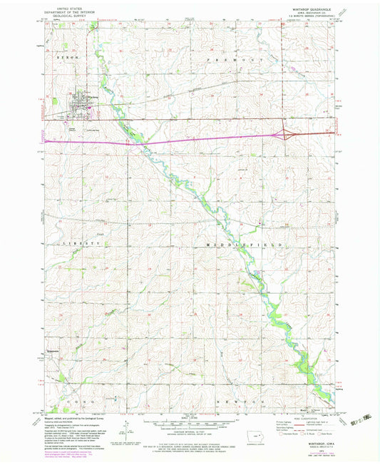 Classic USGS Winthrop Iowa 7.5'x7.5' Topo Map Image