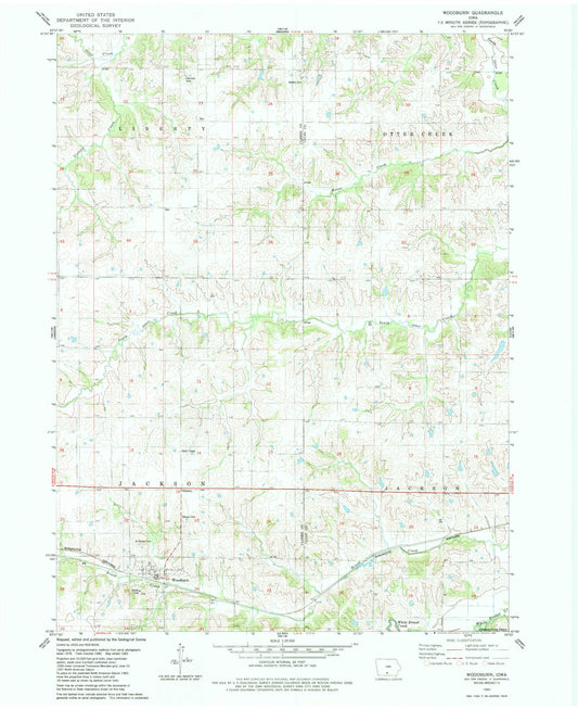 Classic USGS Woodburn Iowa 7.5'x7.5' Topo Map Image