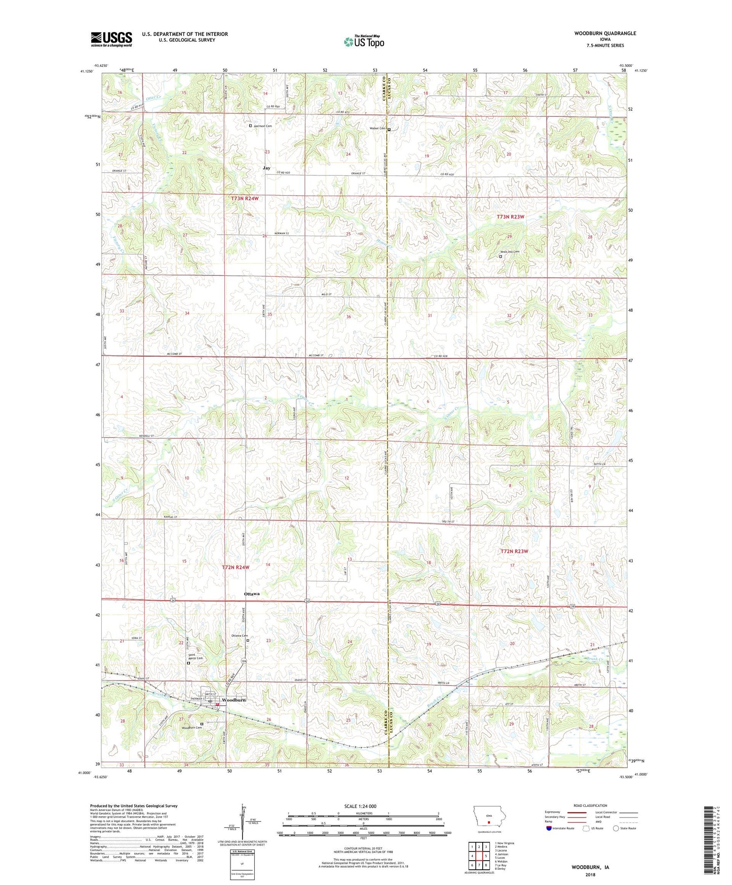 Woodburn Iowa US Topo Map Image