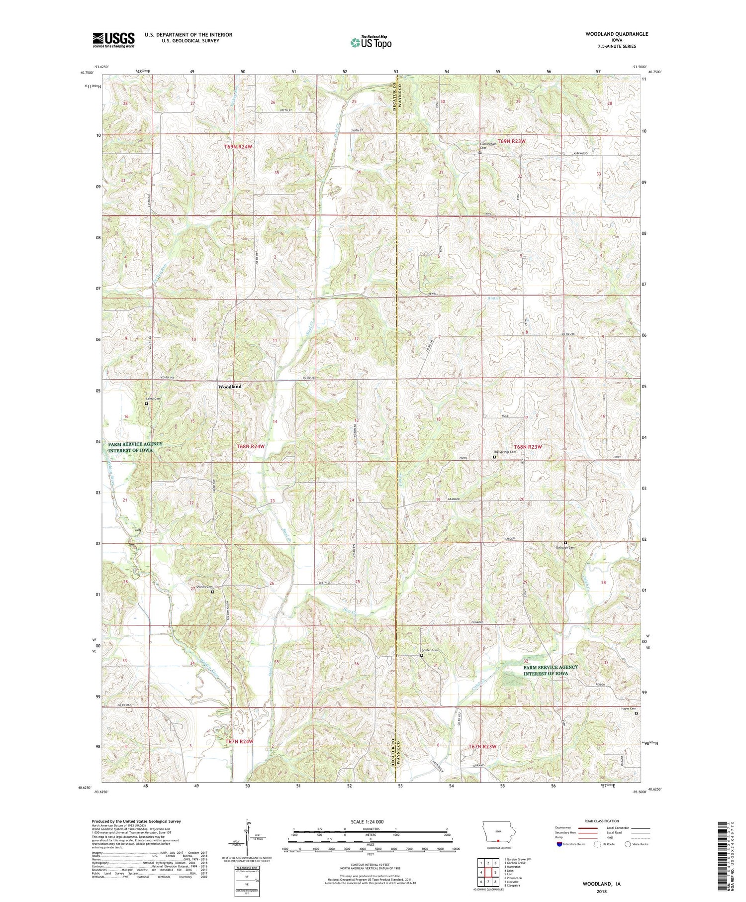 Woodland Iowa US Topo Map Image