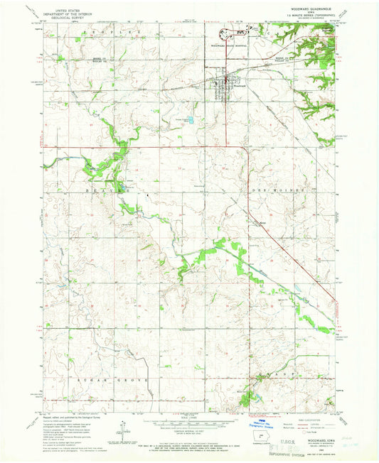Classic USGS Woodward Iowa 7.5'x7.5' Topo Map Image