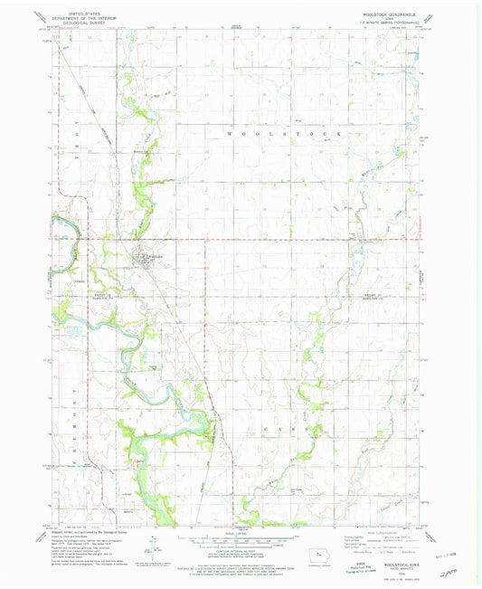Classic USGS Woolstock Iowa 7.5'x7.5' Topo Map Image