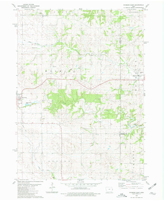 Classic USGS Wyoming East Iowa 7.5'x7.5' Topo Map Image