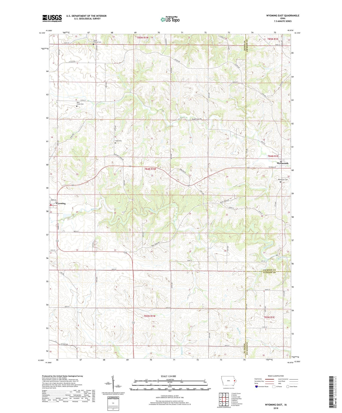 Wyoming East Iowa US Topo Map Image