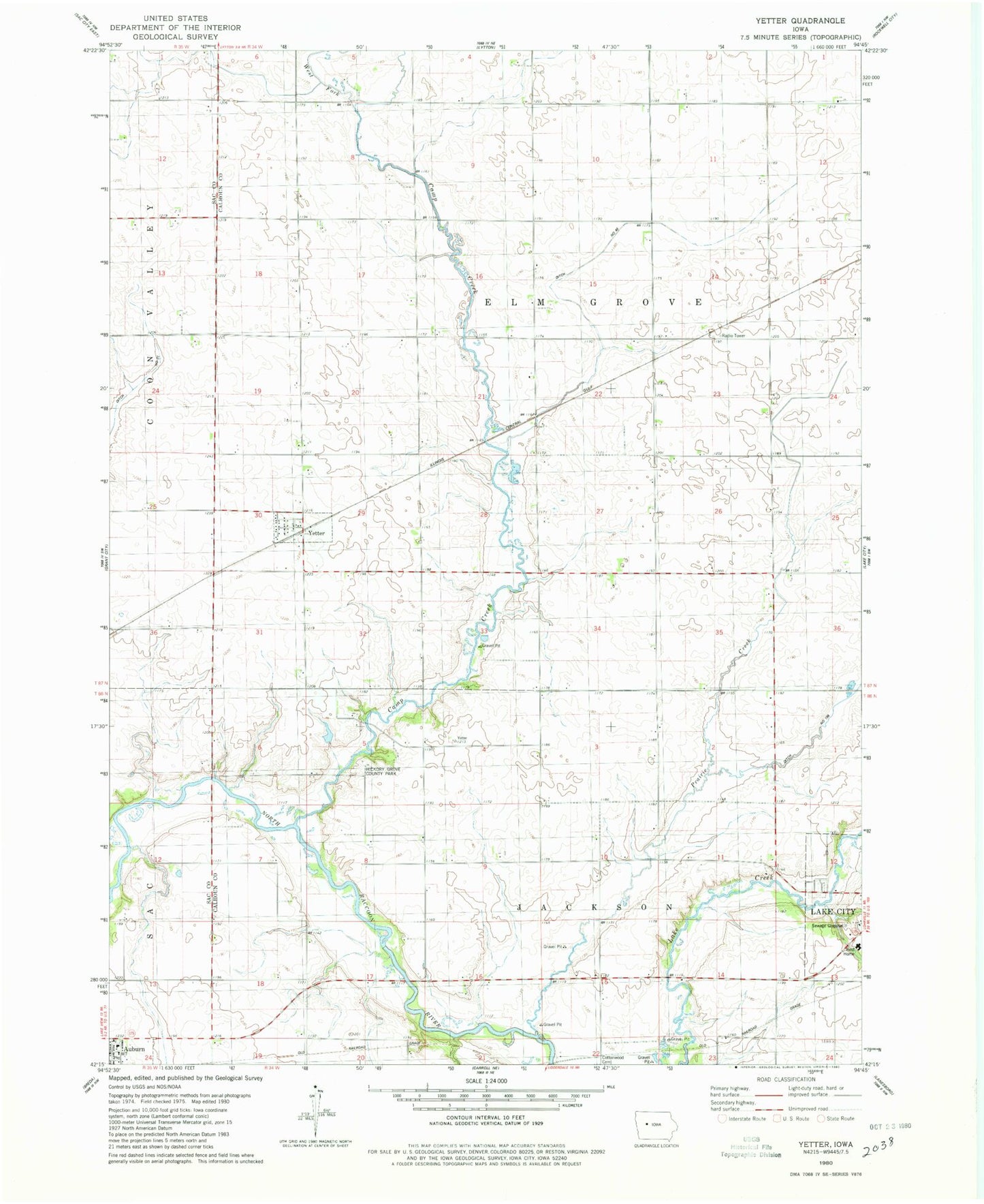 Classic USGS Yetter Iowa 7.5'x7.5' Topo Map Image