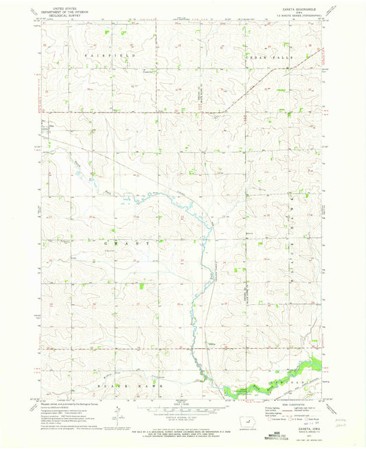Classic USGS Zaneta Iowa 7.5'x7.5' Topo Map Image
