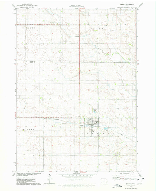 Classic USGS Zearing Iowa 7.5'x7.5' Topo Map Image