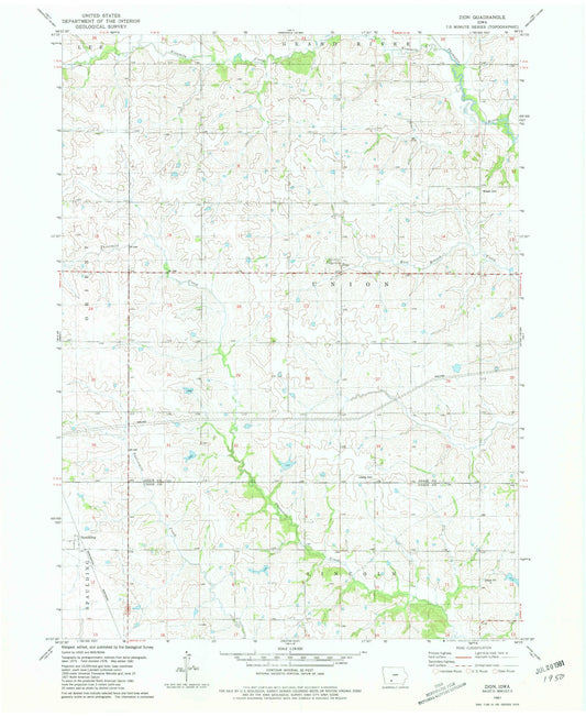 Classic USGS Zion Iowa 7.5'x7.5' Topo Map Image