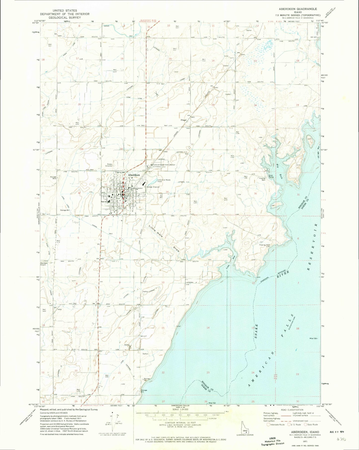 Classic USGS Aberdeen Idaho 7.5'x7.5' Topo Map Image