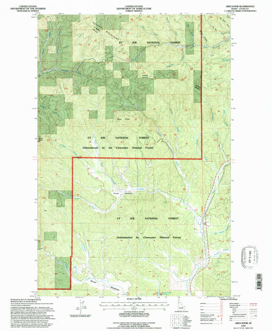 Classic USGS Abes Knob Idaho 7.5'x7.5' Topo Map Image