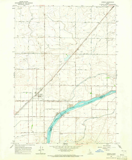 Classic USGS Acequia Idaho 7.5'x7.5' Topo Map Image