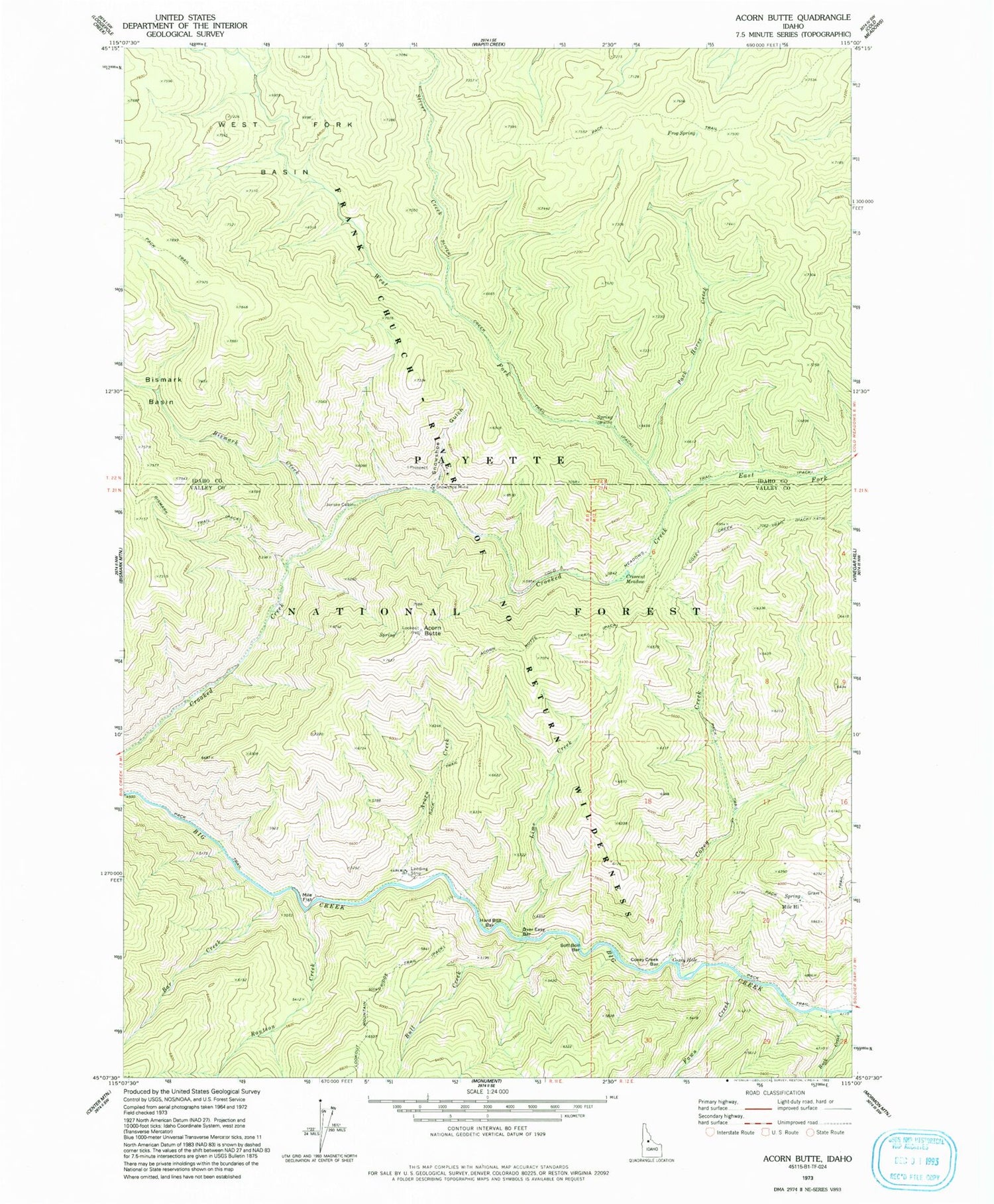 Classic USGS Acorn Butte Idaho 7.5'x7.5' Topo Map Image