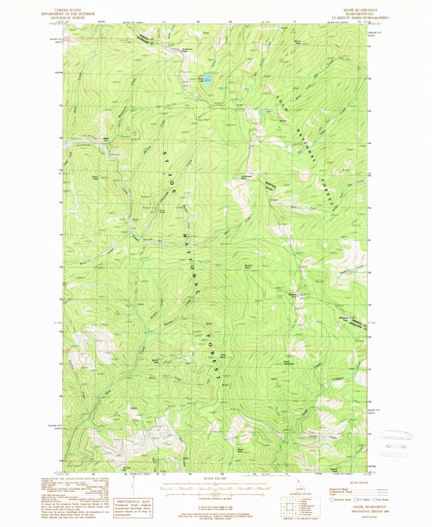 Classic USGS Adair Idaho 7.5'x7.5' Topo Map Image