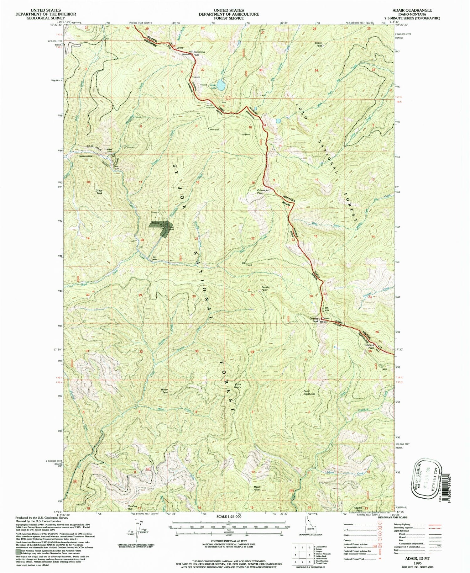 Classic USGS Adair Idaho 7.5'x7.5' Topo Map Image