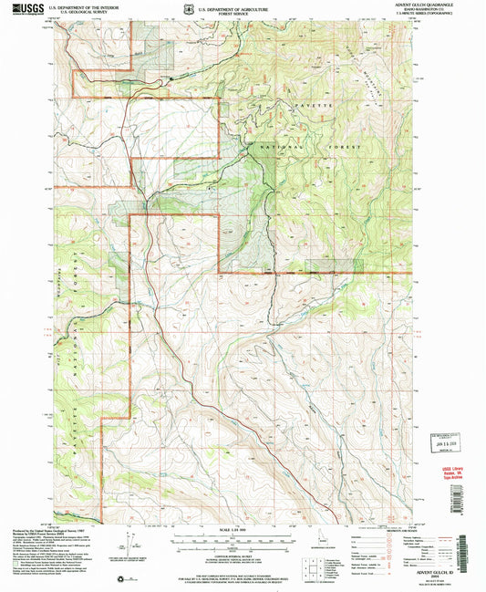 Classic USGS Advent Gulch Idaho 7.5'x7.5' Topo Map Image