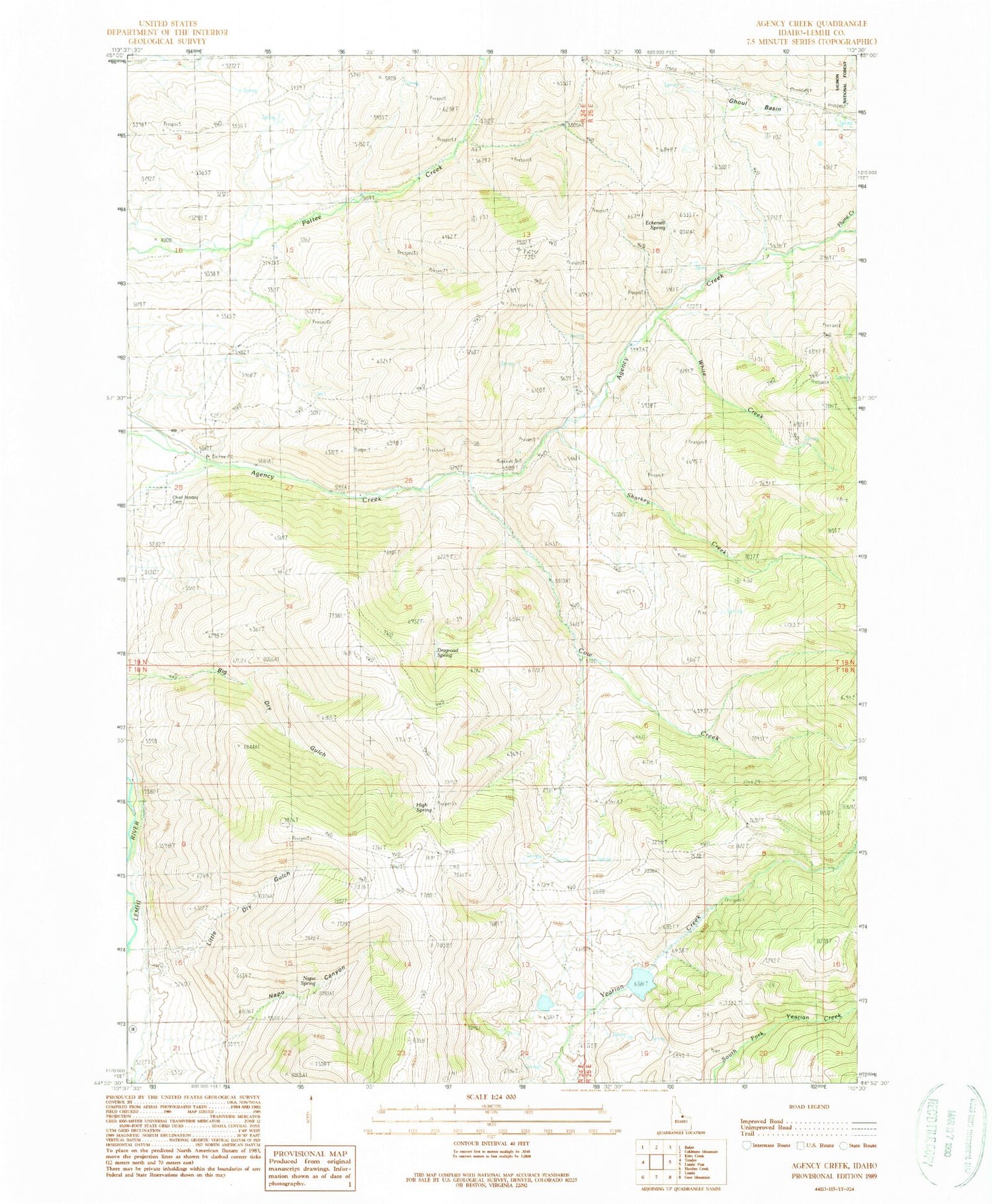 Classic USGS Agency Creek Idaho 7.5'x7.5' Topo Map Image
