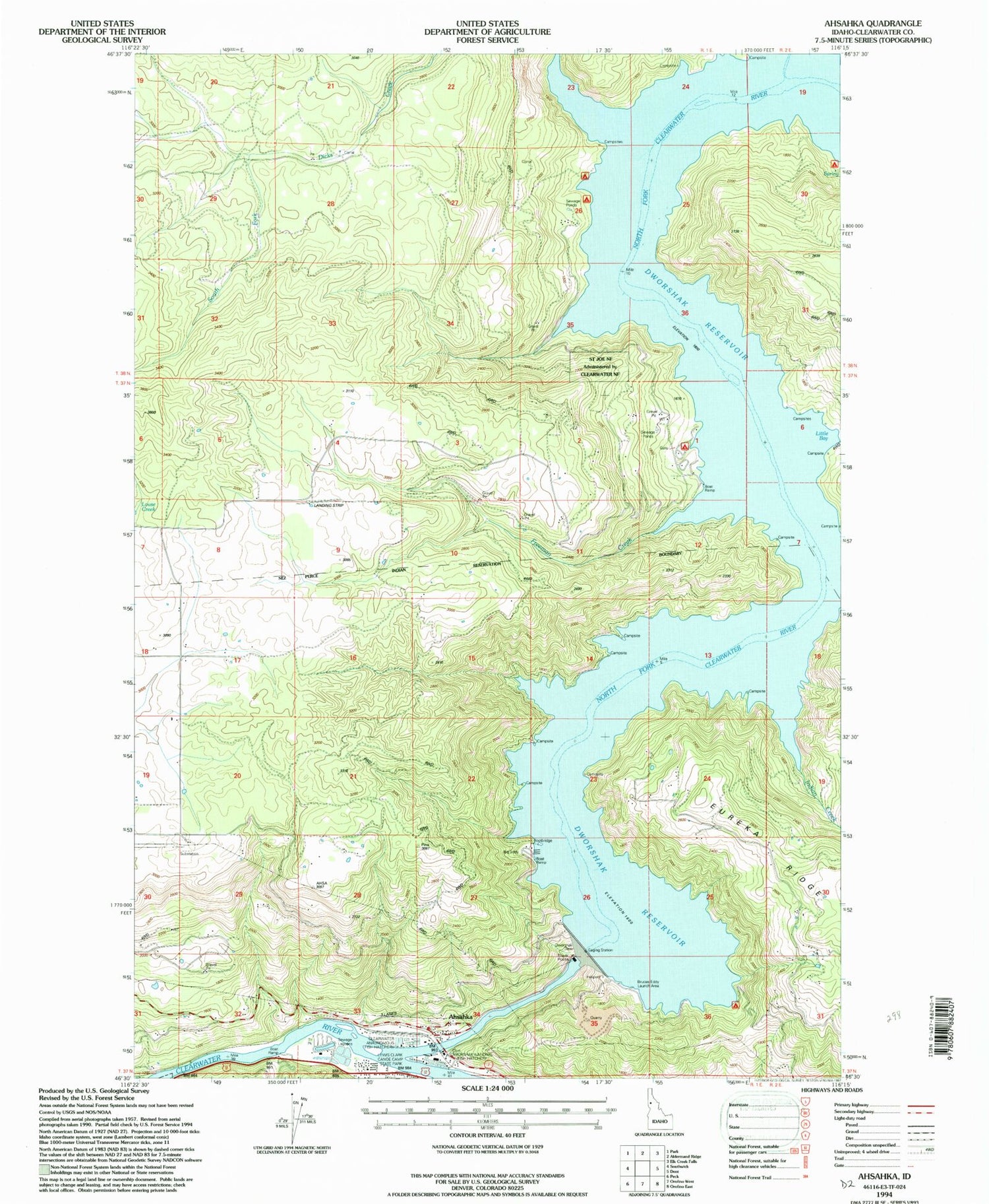 Classic USGS Ahsahka Idaho 7.5'x7.5' Topo Map Image