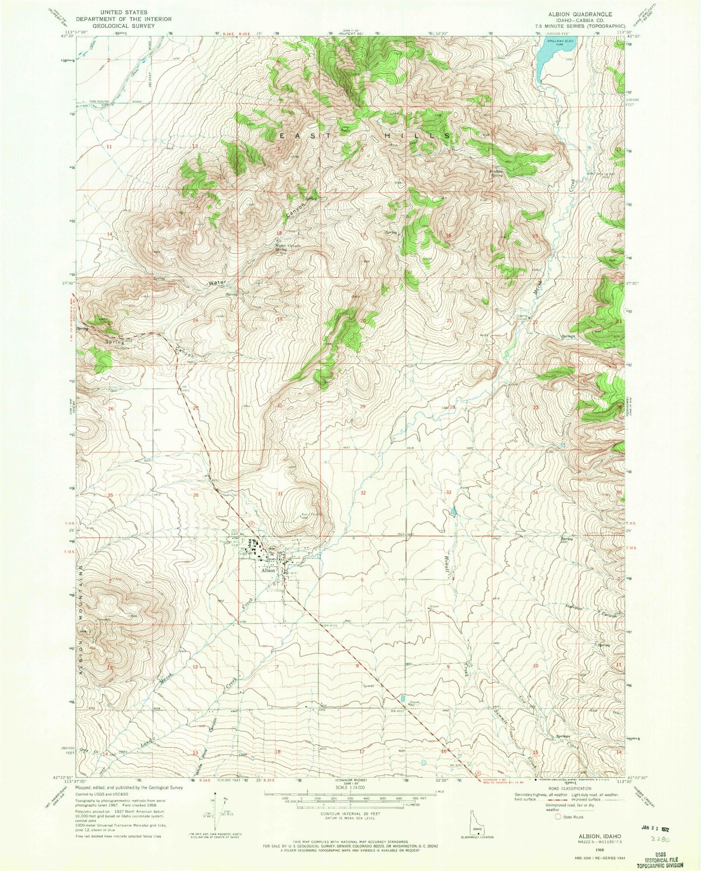 Classic USGS Albion Idaho 7.5'x7.5' Topo Map Image